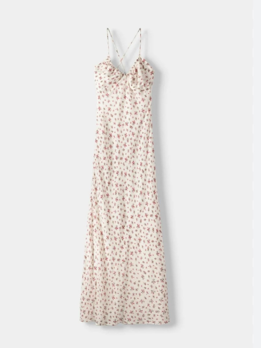 Cream Maxi Slip Dress with Pink Floral Print